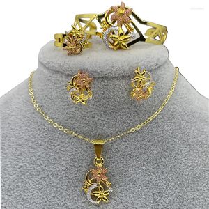 Halsband örhängen Set Etiopiska barn Dubai Jewelry for Baby 18K Gold Color Halsband/Pendant/örhänge Afrika Europa Barn födelsedagspresent