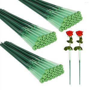 Flores decorativas 100pcs tubos florais de água plástico verde com flor de borracha