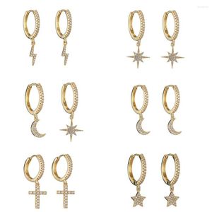 Hoop örhängen glänsande kristall zirkonhuggies med geometrisk stjärna Moon Cross Pendant Charming Piercing for Women Man Gift