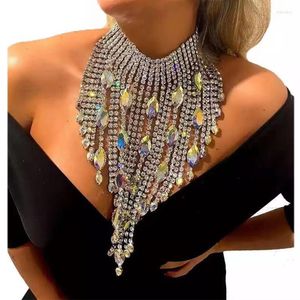Correntes Luxury ab cor grande colar de pingente de cristal, mulheres exageradas moda super flash shinestone jóias de borla longa