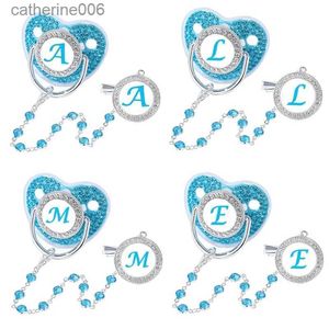 Ciucci # Bling Porta clip per ciuccio neonato Set 26 Lettere Ciuccio per bambini Lusso Succhietto per neonati Baby Shower Regalo Silicone Massaggiagengive per bambini BluL231104