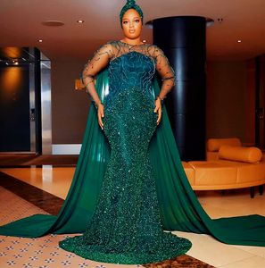 2023 Nov Aso Ebi Arabic Mermaid Hunter Green Prom Dress Sequined Crystals Evening Formal Party Second Reception Birthday Engagement Gowns Dresses Robe De Soiree