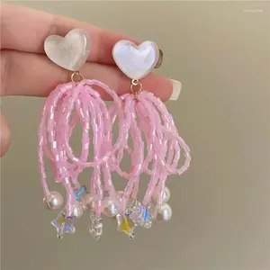 Dangle Earrings Pink Bead Tassels Earring Imitated Pearl Pendant Women's Romantic Heart Jewellery Vintage Acrylic Stars Jewelry