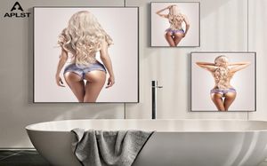 Sexy SemiNude Naked Blonde Frauen Leinwand Poster und Drucke Gemälde Mädchen Wandbilder Figur Kunst für Badezimmer Wohnzimmer8920556