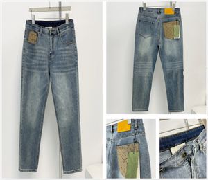 Staplade män designer jeans stretch tyg band jacquard personliga rufsar tvättade högkvalitativa läderbroderier rakt och smala
