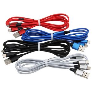 3 in 1 Nylon Braided Multi USB Fast Charging Cables Micro Type C Cable Phones Charger For iPhone 15 14 Mobile phone quick chargers Samsung Android Charger Cord