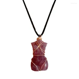 Halsketten mit Anhänger, mit Draht umwickelte Kristall-Halskette, körperförmiger Naturstein, verstellbare Seile, dekorativer Schmuck