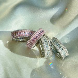 Handmade Pink Diamond Ring 100% Real 925 sterling silver Party Wedding band Rings for Women Men Engagement Promise Jewelry Gift