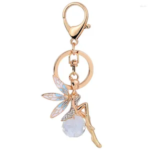 Keychains Creative Cute Jewelry Angel Keyring Rhinestone Butterfly Fairy Bag Pendant Car Key Ring Female Girl Gift Keychain Trinket