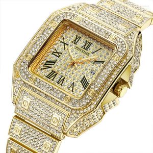 Wristwatches HIP HOP Men Watch Diamond Iced Out Gold Calendar Male Quartz Wristwatch Relogio Masculino Reloj Hombre Thun22