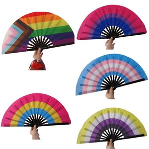 Ventiladores dobráveis arco-íris LGBT Ventilador de mão colorido para mulheres, homens, decoração de festa, festival de música, eventos, dança, rave, suprimentos