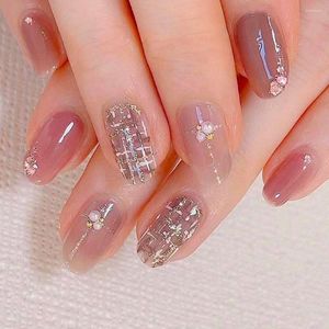 Unghie finte 24pcs Manicure Crystal Press On Fake Nials Short Almond Pearls French