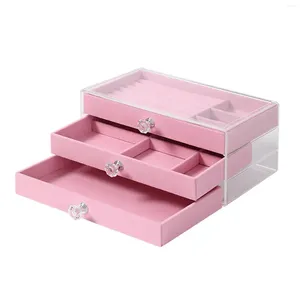 Jewelry Pouches Portable Box 3 Layer Acrylic Velvet Lined With Mirror Display Holder Rings Storage Case Home Travel