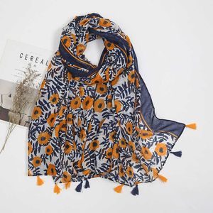 Sarongs Bayan Moda Eşarp Lüks Şalları Folard Beh Scarf Püskül Örtbaslar Çiçek Baskı Hijab Eşarp P230403