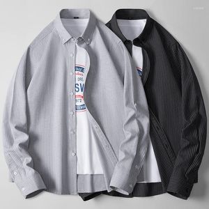 Men's Casual Shirts Asian Size 2023 Spring Korean Men's Oxford Textile Shirt Long Sleeve Fashion Trend Handsome Striped Man White Blouse