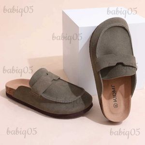 Terlik Litfun Yeni Boston Clogs Kadınlar 2023 Moda Süet Mater Slipper Cork INSOL SANDALLER Kemer Destek Açık Rahat Sandal T231104