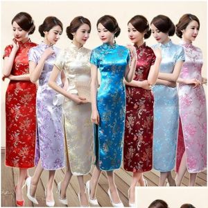 Basic Casual Dresses Novelty Red Chinese Ladies Traditional Prom Gown Dress Long Style Bride Cheongsam Qipao Women Costume Drop De Dhhxu