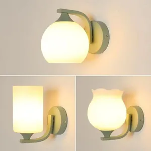 Wall Lamp Cream Wind Green Living Room Bedroom Bedside Light Balconly Stairway Sconces Decoration Lighting Pull Switch LED E27
