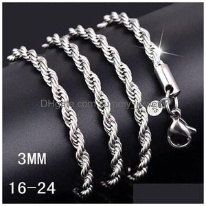 Catene M 925 Sterling Sier Corda intrecciata Catena 16-30 pollici Collana di lusso per donna Uomo Moda Gioielli fai da te Consegna all'ingrosso di goccia J Dhfqu