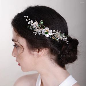 Klipsy do włosów Barrettes Headpies Green Rhinestone Flower Bridal Hair Akcesoria Modna ręcznie robiona głowa ślubna Kryształowy nakrycie głowy