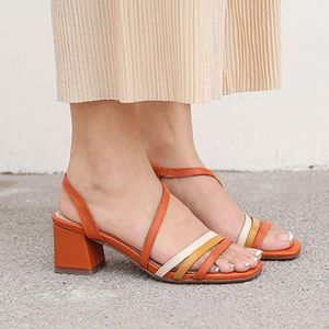 Sandals COOLULU Arrial 2023 Summer Open Toe High Heel Women Shoes Orange And Blue All Match Ladies Size 33-431