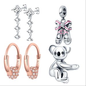 925 Sterling Silver New Fashion Charm for Women Charms Beads, Sparkling Round Earrings, Bear Charm Pendant, Compatible Pandora Bracelet, Beads