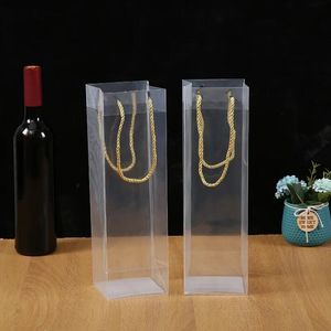 Packaging Bags Transparent Red Wine Handbag Plastic PP Wine Gift Bag Holiday Gift Bag With Rope