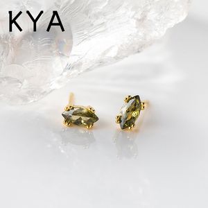 925 Sterling Silver Stud Simple Olive Green CZ Small Stud Earrings for Women Fashion Unique Baby Piercing smycken Tillbehör