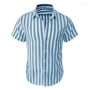 Мужские рубашки T Blue White Striped for Men 2023 Лето с коротким рукавом Slim Fit Top Top Fashion Casual Beach Vacation Camisas y Blusas