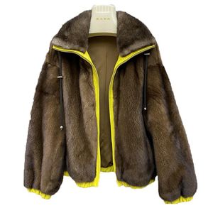 Women's Fur & Faux Real Mink Coats For Women Winter Outwear Fashion Natrual Jackets Female Brown Color Clothing