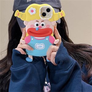 Phone Case Korean Cute and Fun Cartoon 3D Sausage Mouth Girl iPhone 14 13 12 11 Pro Braid Shockproof Soft Cover 231104