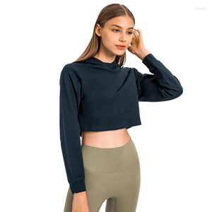 Aktiva skjortor Abs loli Hooded Gym Workout Lång ärm Crop Top Women's Cotton Hoodies Sport Fitness Running Pullover Sweatshirs