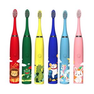 Escova de dentes elétrica inteligente para crianças escova de dentes macia sil desenho animado 6 cabeças bebê criança limpeza de dentes entrega eletrônica otbue