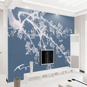 Tapeten Wandbild Ideen Custom Po Wallpaper frisch und elegant handbemalt Pflaume Vogel Restaurant Papier Jungen Zimmer Dekor Studie