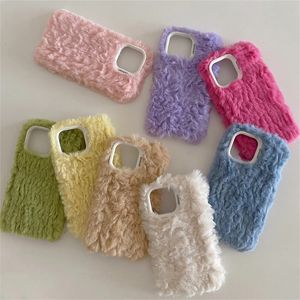 Phone Case Macaron Candy Color Winter Warm Plush Phone Case Suitable for iPhone 15 14 12 ProMax 11 Fluffy Cover Cute Girl Solid Color Case 231104