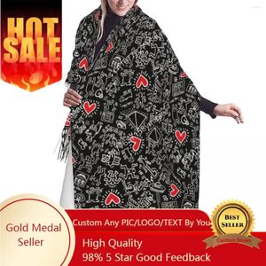 Scarves Custom Print Heart Magnet Black Abstract Haring Dance Scarf Women Men Winter Warm Fashion Versatile Gift Shawl Wrap