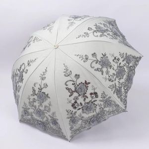 Paraplyer vintage spetsar uv solskydd parasol paraply broderad 3d blomma vikning vattentät resa solskyddsmedel dubbelskikt
