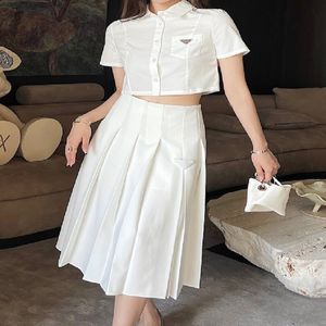 Two Piece Dress Women Dress Suits Fashion Pleated Half Skirt Casual Lady Skirt with Inverted Triangle SML