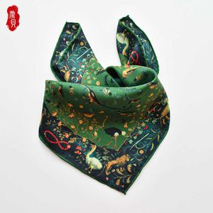 Sarongs Army green luxury natural silk scarf women spring printed bird % real silk twill scarves wrap shawl square 50cm bandana lady P230323