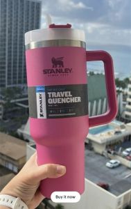 New(Drinkware)Ready To Ship Stanley 40oz Adventure Quencher Tumbler With Logo Big Grid Handle Vacuum Travel Mug Stay Ice-cold