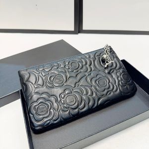 Designer Womens Purse 18x12cm Camellia Calfskin Diamond Check Hardware Metal Multi-Pocket Zipper Bag Exquisite Small Pendant Coin Purse Mobile Phone Bag Card Bags