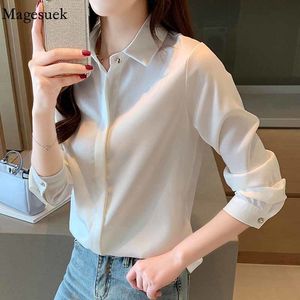 Women's Blouses Shirts Elegant Office Women's Polo Solid Shirt Women's Autumn Long Sleeve Silk Women's Top Blusas 10618 230404