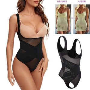 Kvinnors Shapers Mesh Thong Tight Montering Clothing for Women's Seamless Full Body Shaping Midje Slimming Abdominal Control Underwear Flat 230404