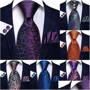 Bow Ties Bow Ties Hi-Tie Designer Elegant Mens Gentlemen Pueple Novelty For Men 2023 Business Slitte Handky Cufflinks Drop Delivery F Dhhyq