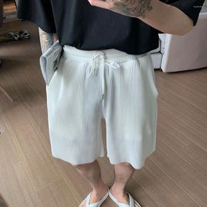 Men's Shorts Korean Version Of Vertical Pattern Casual 2023 Summer Lazy Style Loose Drawstring Solid Color Five-point Pants