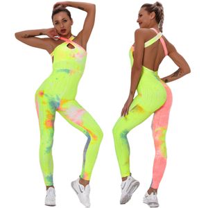 lu lu yoga lemon algin women morumper tie dye sexy fitnessジャンプスーツスポーツバックレスボディスーツワンピーストレーニングスポーツウェアジムレディトラックスーツll