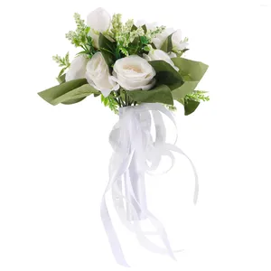 Dekorative Blumen, künstlicher Blumenstrauß, Brautsträuße, Boquette-Requisiten, Brautjungfern, lebensechte weiße Hochzeitsdekoration