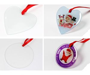 Atacado Decoração de Natal Enfeites de vidro de sublimação 3 polegadas 3.5 polegadas Siingle Side Branco Em Branco Pingente de festa transparente para transferência de calor SN5312