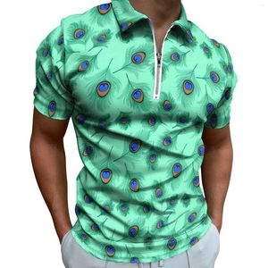 Polo da uomo Piume di pavone T-shirt casual Polo Aqua leggera Cerniera Camicia divertente Uomo Abbigliamento di design Taglie forti 5XL 6XL