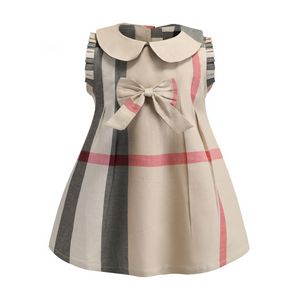 女の赤ちゃんのドレス夏の子供袖のプリンセス衣類コットンキッズドレス格子縞のファッションaラインドレス2〜7年